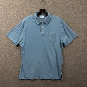 Southern Tide Mens Large Blue White Micro Stripe Cotton Short Sleeve Polo Shirt